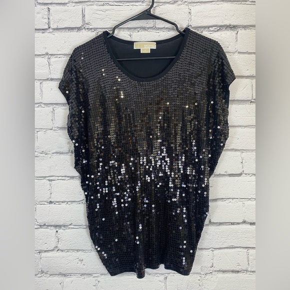 Michael Kors Black Sequin Short Sleeved Top size Small - Picture 6 of 10